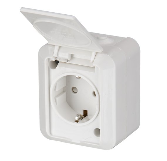 ABB Jussi Бел Розетка SCHUKO с заземлением, 16А/250В, зажимные клеммы, наруж.монтаж, IP55 2TKA000678G1