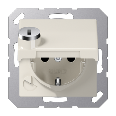 JUNG SCHUKO-розетка  с крышкой и замком, слоновая кость AS1520BFKLSL