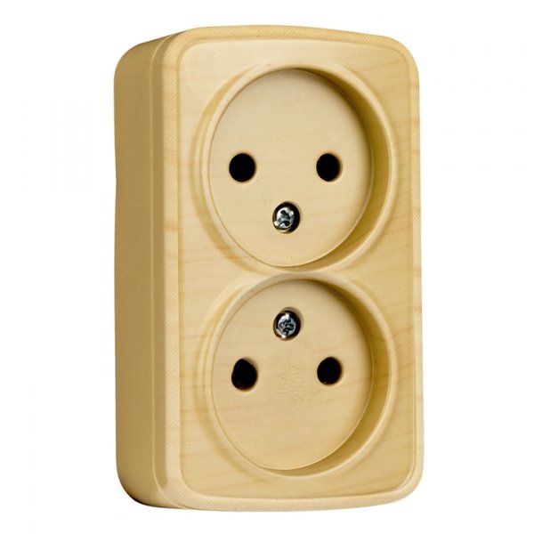 EKF Basic Минск Светлое дерево Розетка 2-ая, б/з, 10А, ОП