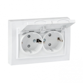 EKF Basic Минск Белый Розетка 2-ая с/з, со шторками и крышкой, 16А, IP44, СП