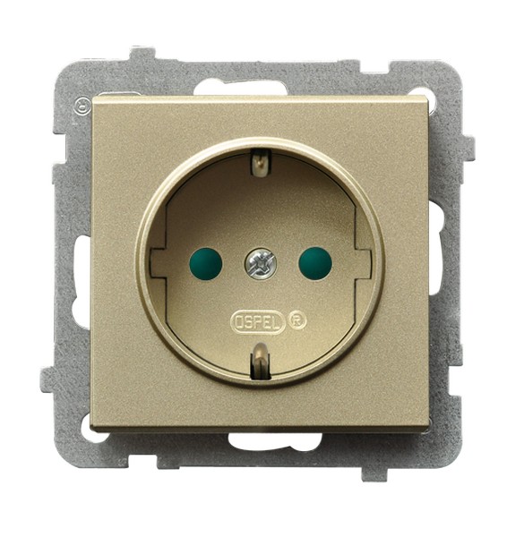 Ospel Sonata Шампанский золотой Розетка 1-я с/з Schuko со шторками, без рамки GP-1RSP/m/39