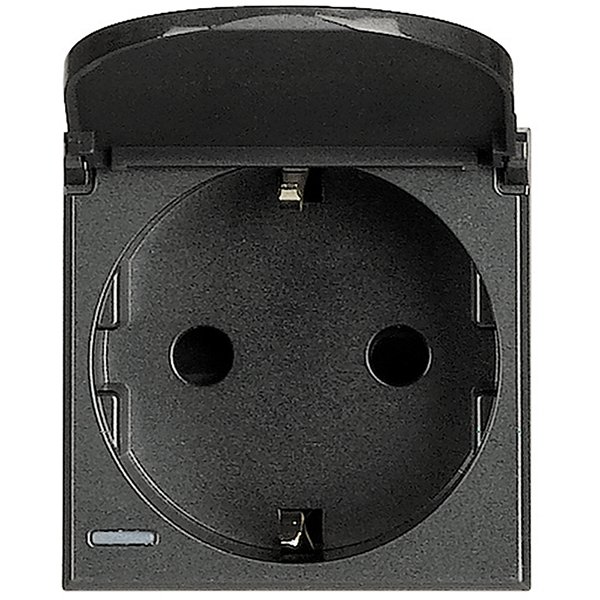 Купить BT Axolute Антрацит Розетка с/з с защит.шторками c крышкой,безвинт зажим,возможность индикации,2 мод HS4141PW