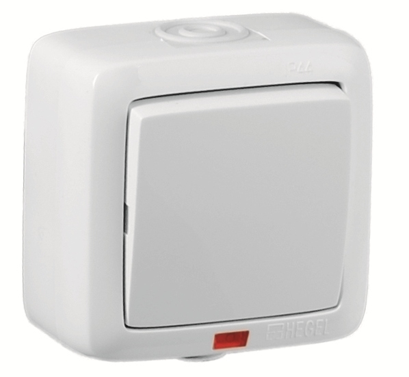 Hegel Альфа IP44 наруж Белый ВА16-262 Переключатель 1-клавишный, с индикацией, брызгозащищенный