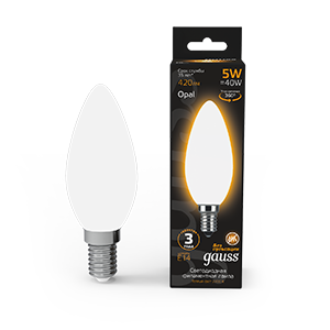 Gauss Лампа Filament Свеча 5W 420lm 2700К Е14 milky LED 103201105