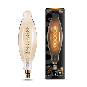 Gauss Лампа Filament BT120 8W 620lm 2400К Е27 golden flexible LED 156802008