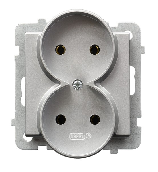 Ospel Sonata Серебро матовое Розетка 2-я б/з (для монтажа в многопоставных рамках), без рамки GP-2RR/m/38