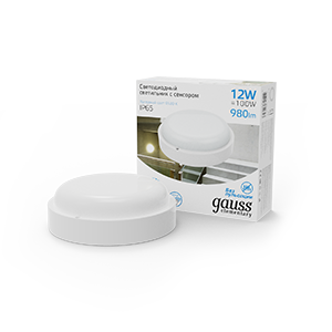 Gauss Св-к ЖКХ UNIVERSAL круг 12W 980lm 6500K 160-260V IP65 D160*53 белый с микровол сенс LED 126411312-S