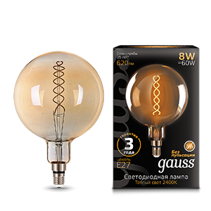 Gauss Лампа Filament G200 8W 620lm 2400К Е27 golden flexible LED 154802008