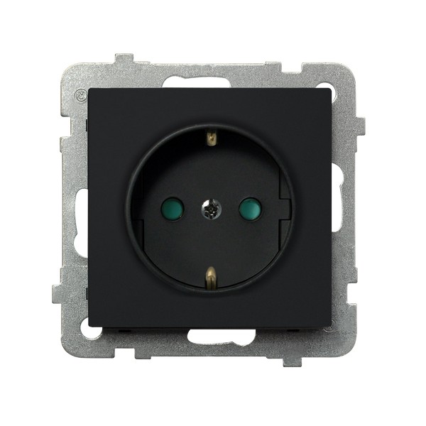 Ospel Sonata Черный металлик Розетка 1-я с/з Schuko со шторками, без рамки GP-1RSP/m/33