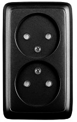 HEGEL Черный РА16-144-08 Розетка открытой установки, двухместная, со шторками, с изолирующей пластиной