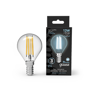 Gauss Лампа Filament Шар 13W 1150lm 4100К Е14 LED 1/10/50 105801213