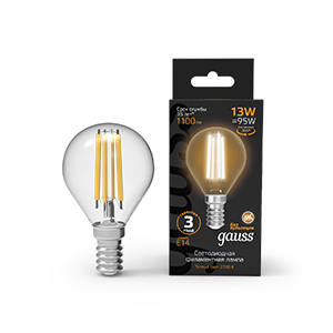 Gauss Лампа Filament Шар 13W 1100lm 2700К Е14 LED 1/10/50 105801113