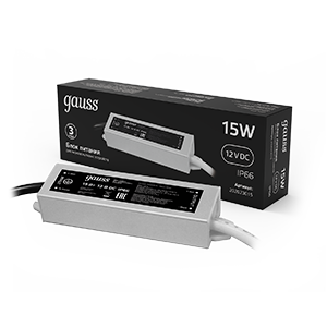 Gauss Блок питания для светодиодной ленты пылевлагозащищенный 15W 12V IP66 202023015