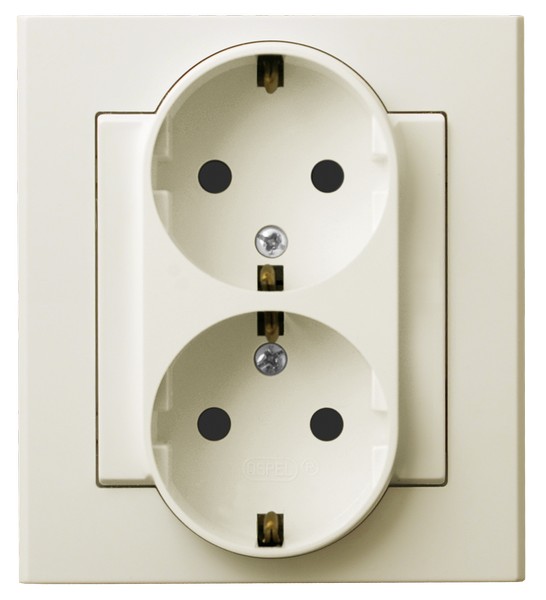 Ospel Sonata Бежевый Розетка 2-я с/з Schuko, с рамкой GP-2RS/27