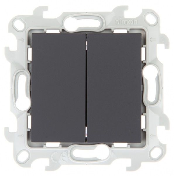Simon 24 Графит Двухклавишный кнопочный выключатель 10A 250В 2410151-038