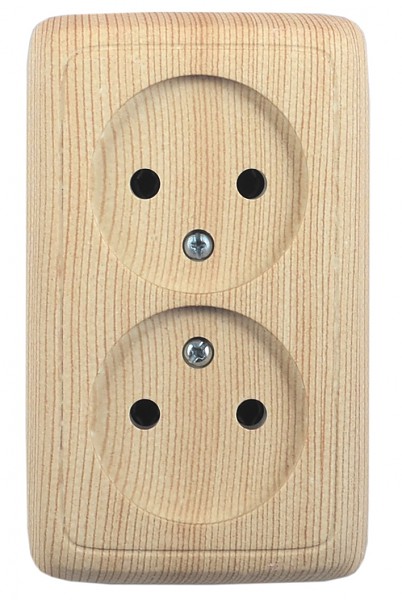 Hegel Альфа наруж Сосна РА16-143-02 Розетка двойная с изол. пластиной (250В, 16А)