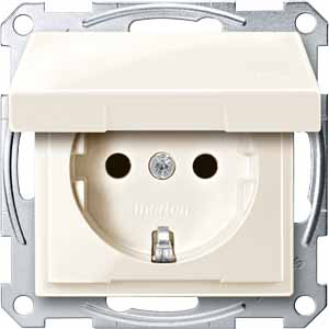 Купить SE Merten SM Беж глянец Розетка с/з с защитными шторками с крышкой безвинт. зажим MTN2310-0344