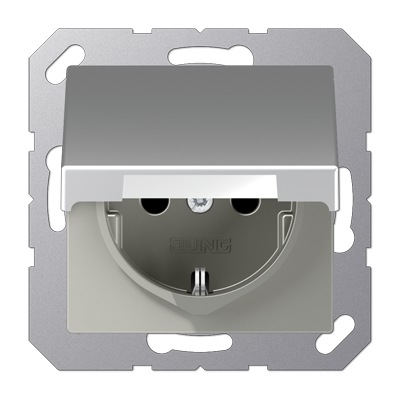JUNG Алюминий Розетка штепсельная Schuko 16A 250V с защитой от детей, с крышкой, термопласт A1520BFKIKLAL
