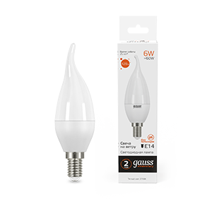 Gauss Лампа Elementary Свеча на ветру 6W 420lm 3000K Е14 LED 34116