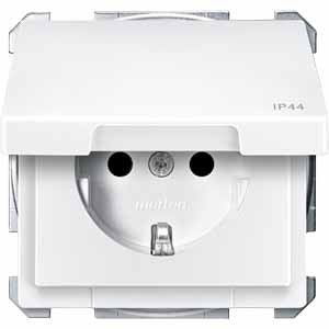 Купить SE Merten Aquadesign Полярно-Бел Розетка Schuko с крышкой, с защитными шторками, IP44, винт. заж. MTN2414-4019