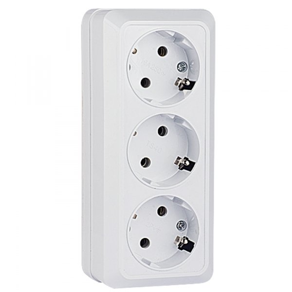 EKF PROxima Рим Розетка 3-местная 16А с заземлением белая