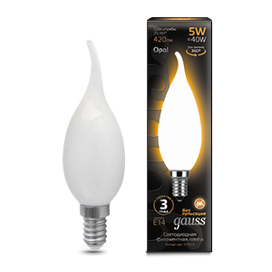 Gauss Лампа Filament Свеча на ветру 5W 420lm 2700К Е14 milky LED 104201105