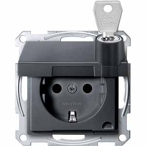 Купить SE Merten SM Антрацит Розетка Schuko с крышкой запирающейся на замок, с защитными шторками, безвинт. зажим MTN2315-0414