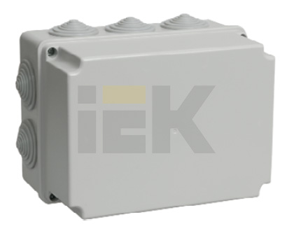 Купить IEK Коробка КМ41245 распаячная для о/п 190х140х120 мм IP44 (RAL7035, 10 гермовводов)