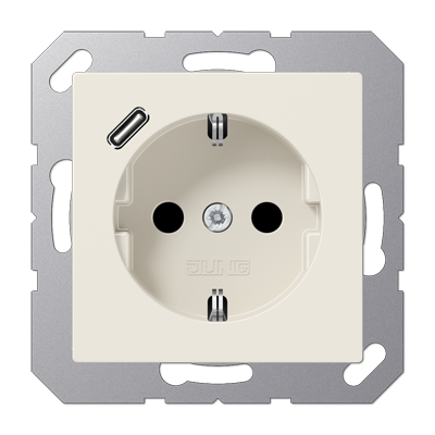 JUNG Розетка SCHUKO® с USB-зарядным устройством, тип С термопласт слоновая кость A1520-18C