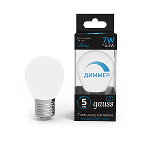 Gauss Лампа Шар 7W 590lm 6500К E27 диммируемая LED 105102307-D