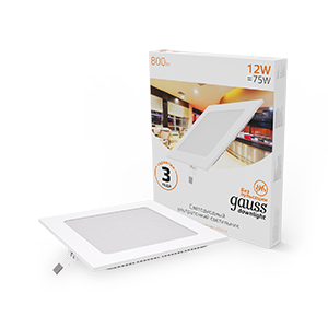 Gauss Светильник Slim квадрат 12W 800lm 3000K 180-265V IP20 монтаж Ø155*155 170*170*22 LED 940111112