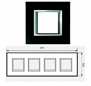 Купить BT Axolute Черное стекло Рамка 2+2+2+2 мод прямоугольная (надпись горизонтально) HA4802M4HVNN