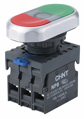 CHINT Двойная кнопка NP8-11SD 1НО+1НЗ красная AC110В-220В(LED) IP65 (R)