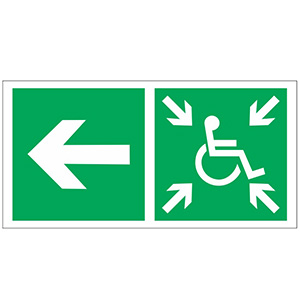 Белый свет Знак безопасности PS-50206.E75"Напр. движ. к пункту сбора(безоп.зоне)МГН налево" a18546