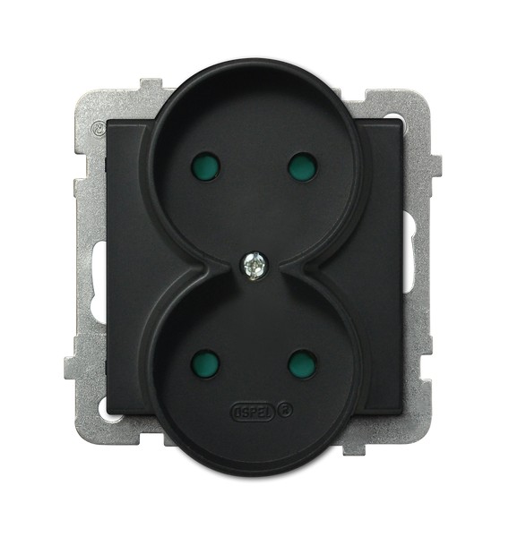 Ospel Sonata Черный металлик Розетка 2-я б/з (для монтажа в многопоставных рамках), без рамки GP-2RR/m/33