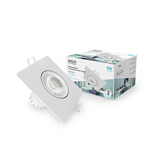 Gauss Светильник Downlight квадрат 6W 520lm 4000K 100-265V IP20 монтаж Ø65 90*56мм белый LED 948411206