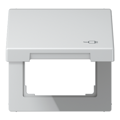 JUNG Рамка с подпружиненной крышкой для механизмов 50*50, с символом "Вилка", алюминий AL2990KLSOC