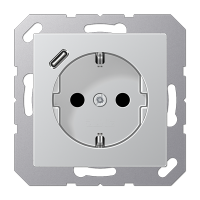 JUNG Розетка SCHUKO® с USB-зарядным устройством, тип С термопласт алюминий A1520-18CAL