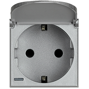 BT Axolute Алюминий Розетка с/з с защит.шторками c крышкой,безвинт зажим,возможность индикации,2 мод HC4141PW