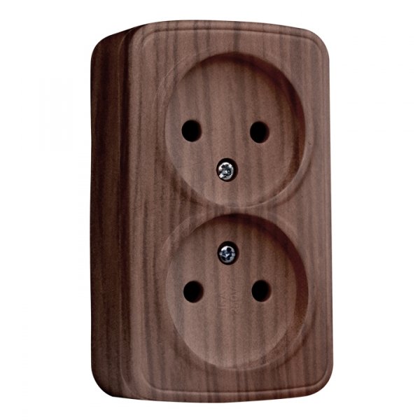 EKF Basic Минск Темное дерево Розетка 2-ая, б/з, 10А, ОП