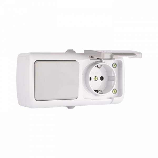 EKF PROxima Мурманск Блок  розетка 1-м 16А с заземлением с крышкой+ 1-кл выключатель IP54 серый