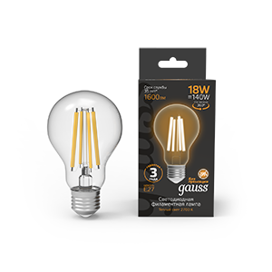 Gauss Лампа Filament А60 18W 1600lm 2700К Е27 LED 1/10/40 102902118