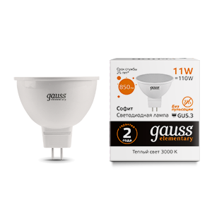 Gauss Лампа Elementary MR16 11W 850lm 3000K GU5.3 LED 13511