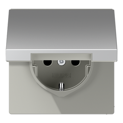 JUNG  Штепсельная розетка SCHUKO 16A 250V~ ; с крышкой; алюминий AL1521KL