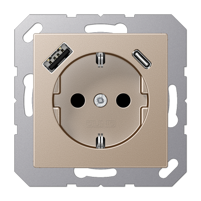 JUNG Шампань Розетка SCHUKO® с USB-зарядным устройством, тип A + тип С; термопласт A1520-15CACH