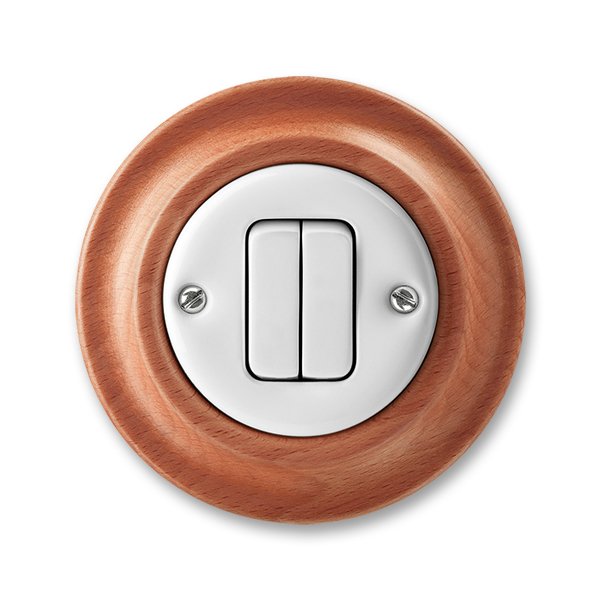 ABB Decento Белый фарфор/Натуральное дерево "Вишня" Выключатель двухклавишный 2CHK590534C4052