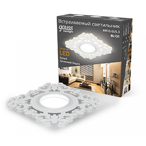 Gauss Светильник Backlight BL131 Квадрат/узор. Белый, Gu5.3, 3W, LED 3000K