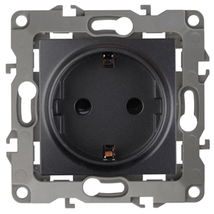 ЭРА 12-2001-05 Розетка 2P+E Schuko, 16A-250В, IP20, без м.лапок, 12, Антрацит