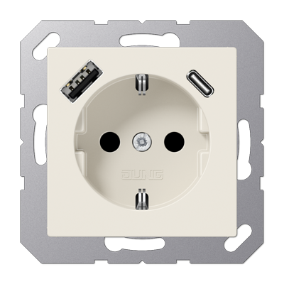 JUNG Слоновая кость Розетка SCHUKO® с USB-зарядным устройством, тип A + тип С; термопласт A1520-15CA