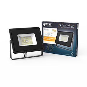 Gauss Прожектор Qplus 50W 6000lm 3000K 175-265V IP65 черный LED 613511150